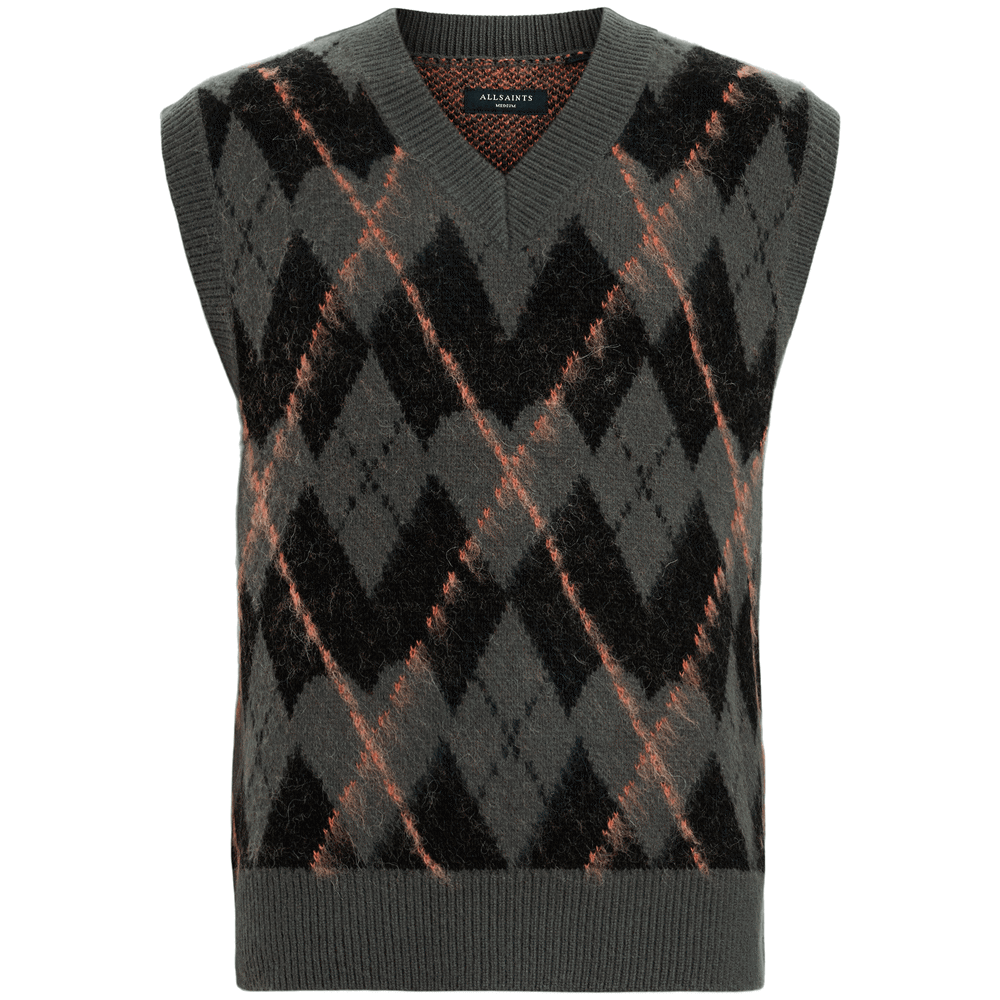 AllSaints Adore Argyle Knitted V-Neck Tank Top